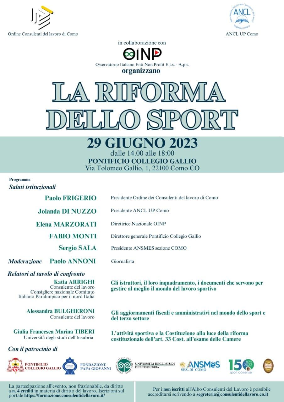 La riforma dello sport