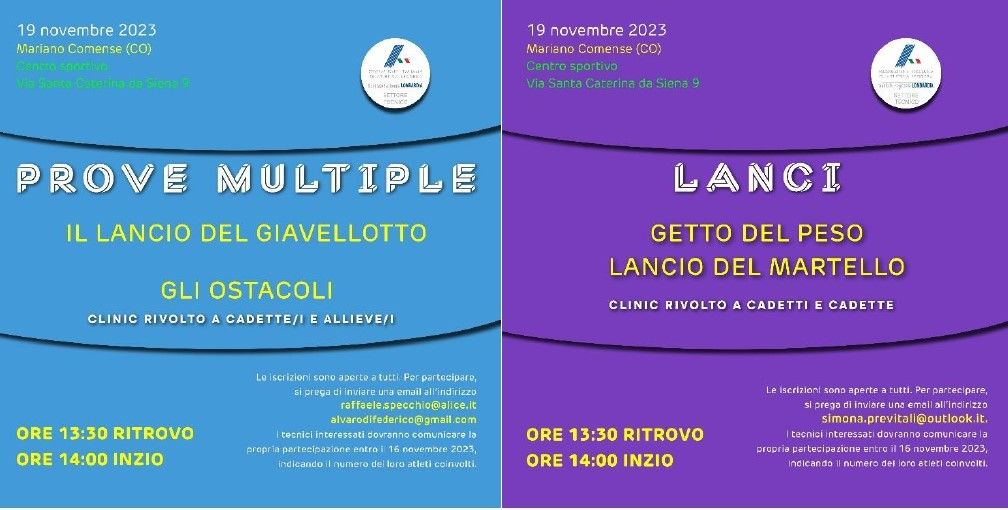 Clinic a Mariano: Lanci con Peso e Martello - Multiple con Giavellotto e Ostacoli