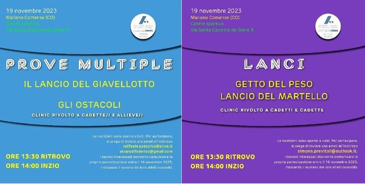 Clinic a Mariano: Lanci con Peso e Martello - Multiple con Giavellotto e Ostacoli